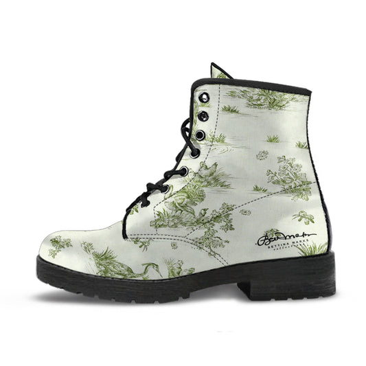 Toiles de Jouy tree Hugging Forest Green Leather Boots (Vegan)