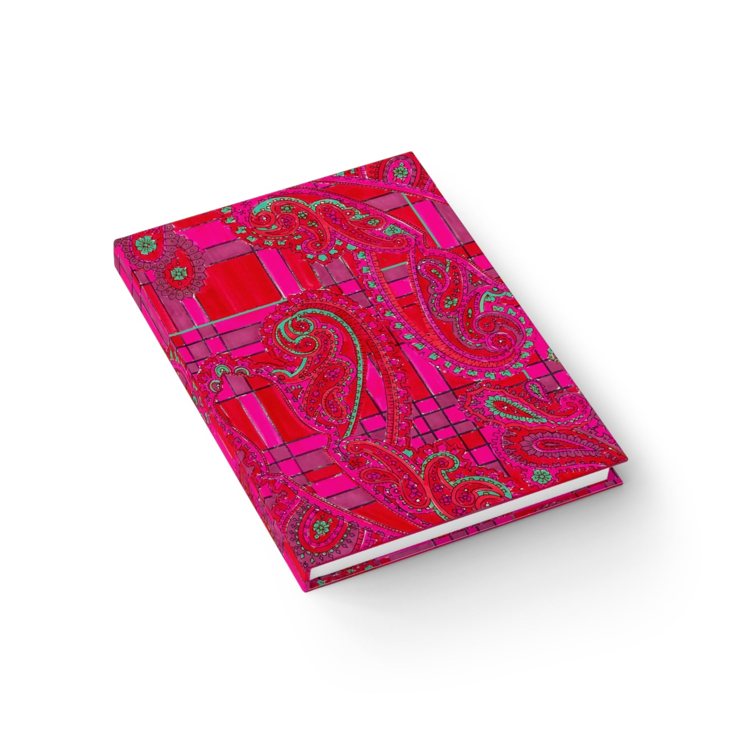 Bright Fuscia and Red Poppy Paisley on Plaid Journal