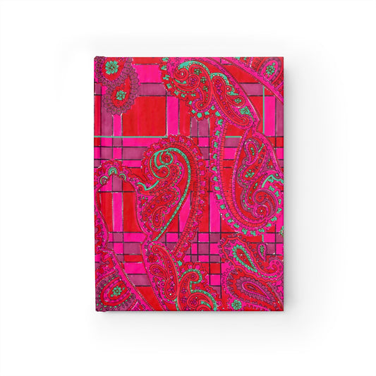 Bright Fuscia and Red Poppy Paisley on Plaid Journal