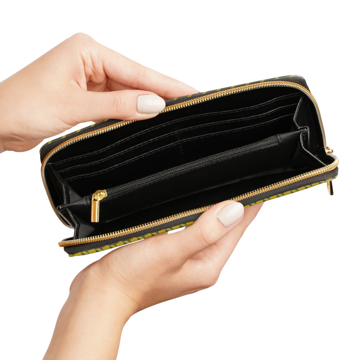 Olive Houndstooth Zipper Wallet