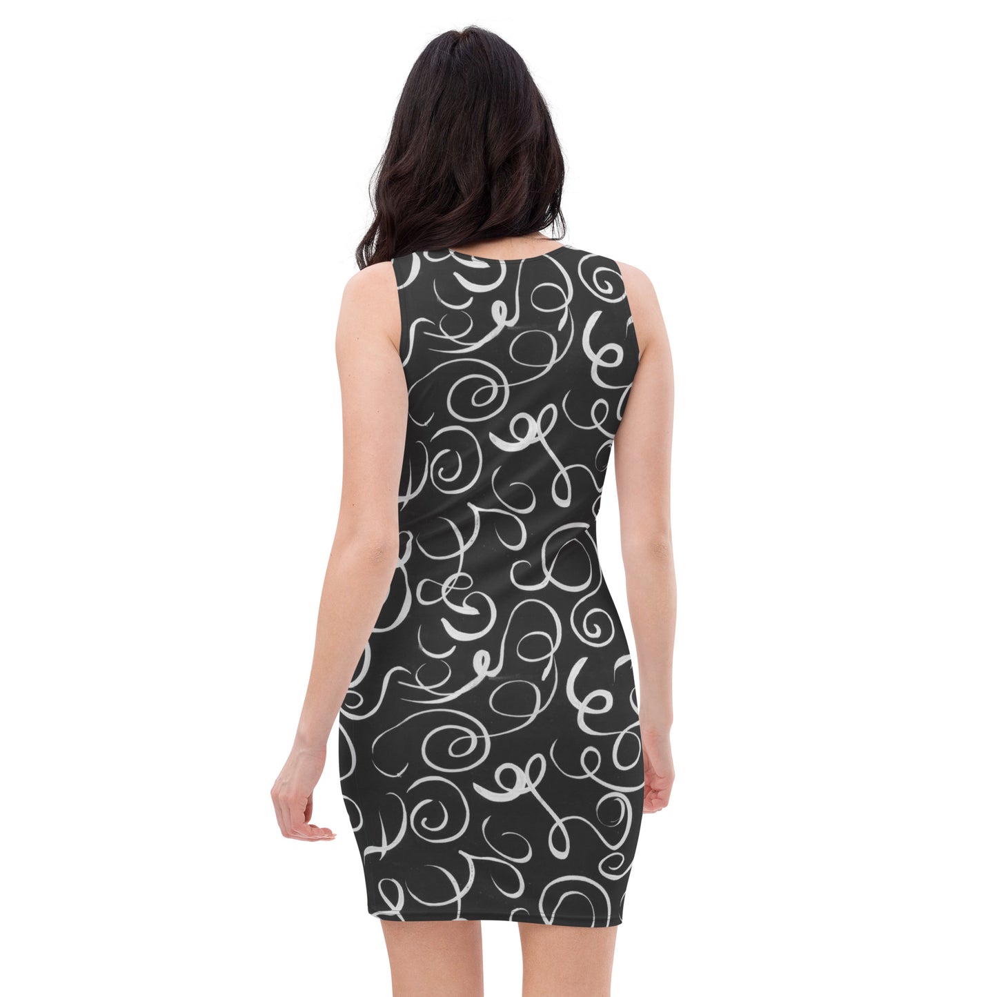 B&W Squiggles Fitted Dress