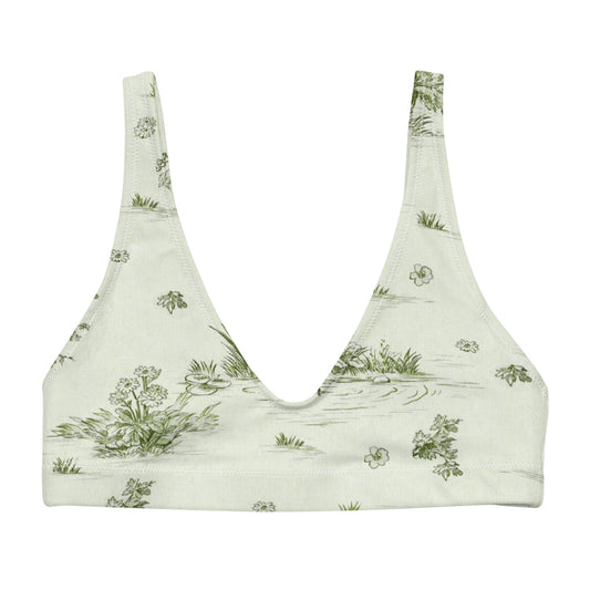 Toiles de Jouy tree Hugging Forest Green Recycled padded bikini top