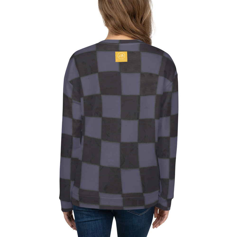 Recycled Unisex Sweatshirtt - Slate Blue Checkerboard - Women