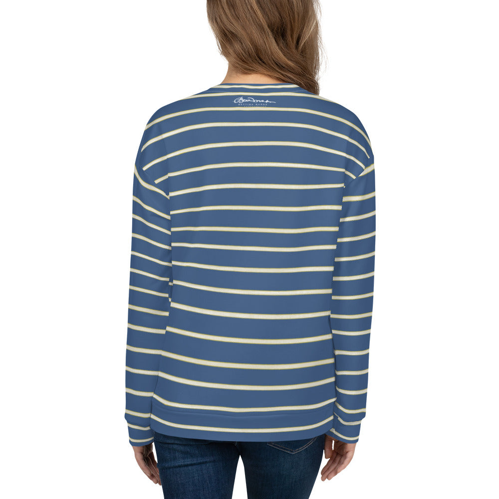 Recycled Unisex Sweatshirt - Blue Yellow White Stripe - Women