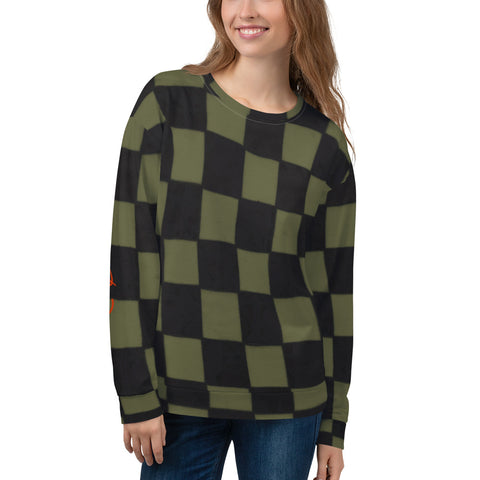 Recycled Unisex Sweatshirt - Khaki Checkerboard -Women