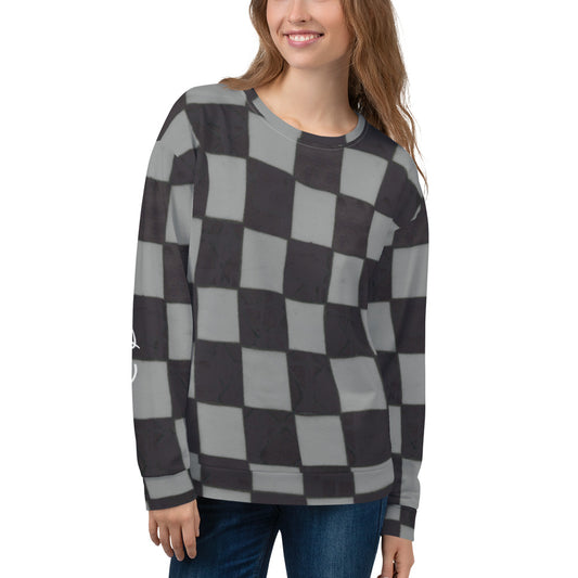 Recycled Unisex Sweatshirt - Grey Checkerboard - Women