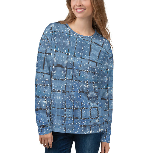 Recycled Unisex Sweatshirt - Blu&White Dotted Plaid - Women