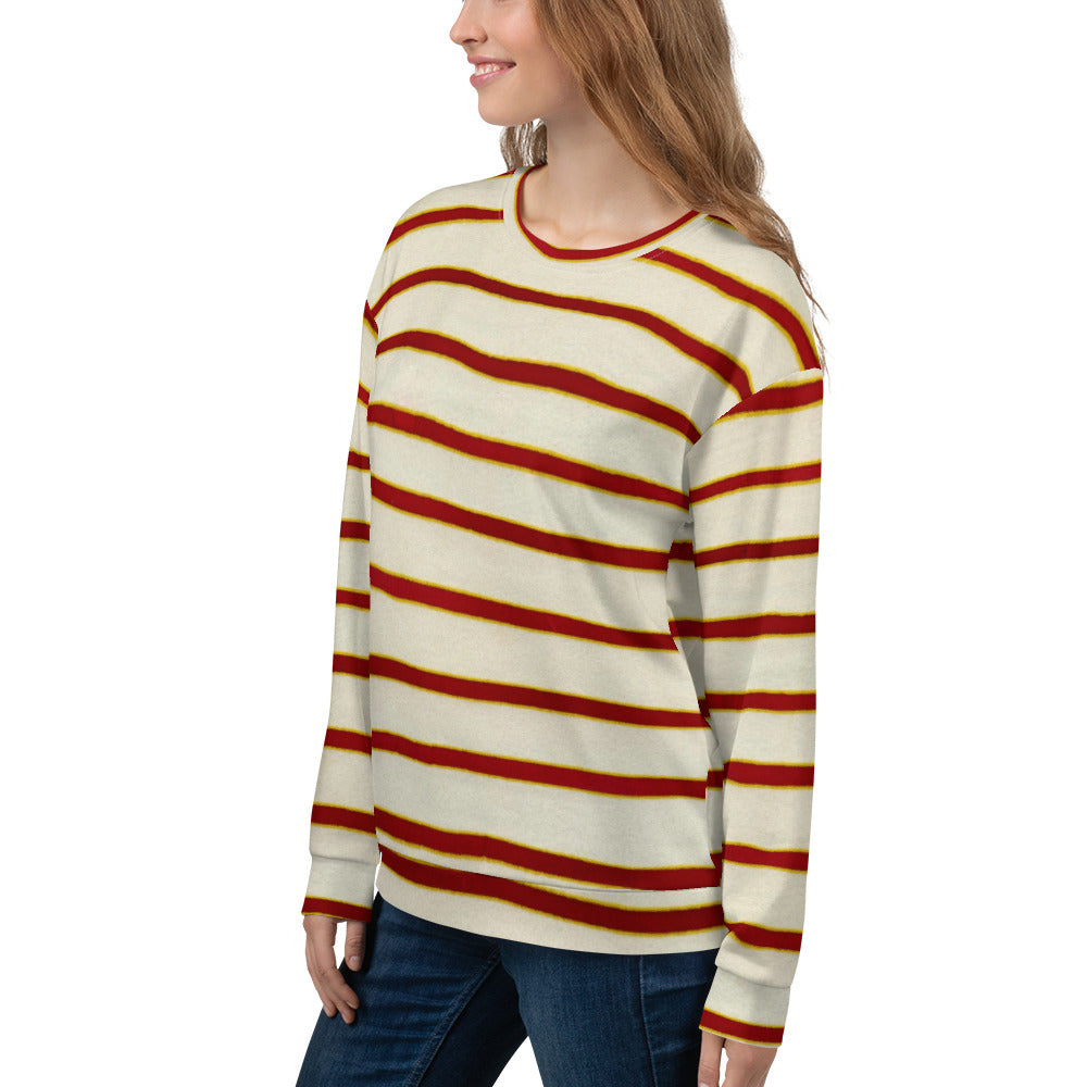 Recycled Unisex Sweatshirt - Red White Stripe - Women