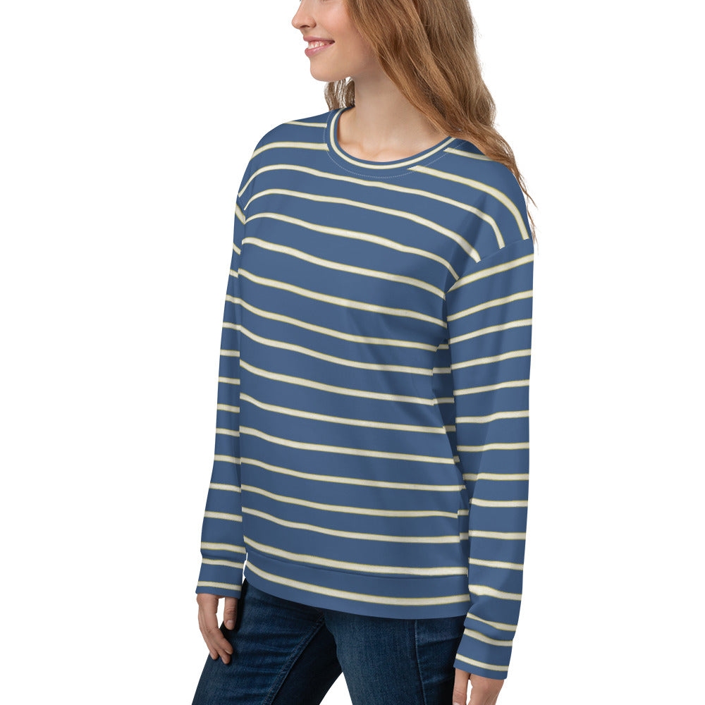 Recycled Unisex Sweatshirt - Blue Yellow White Stripe - Women
