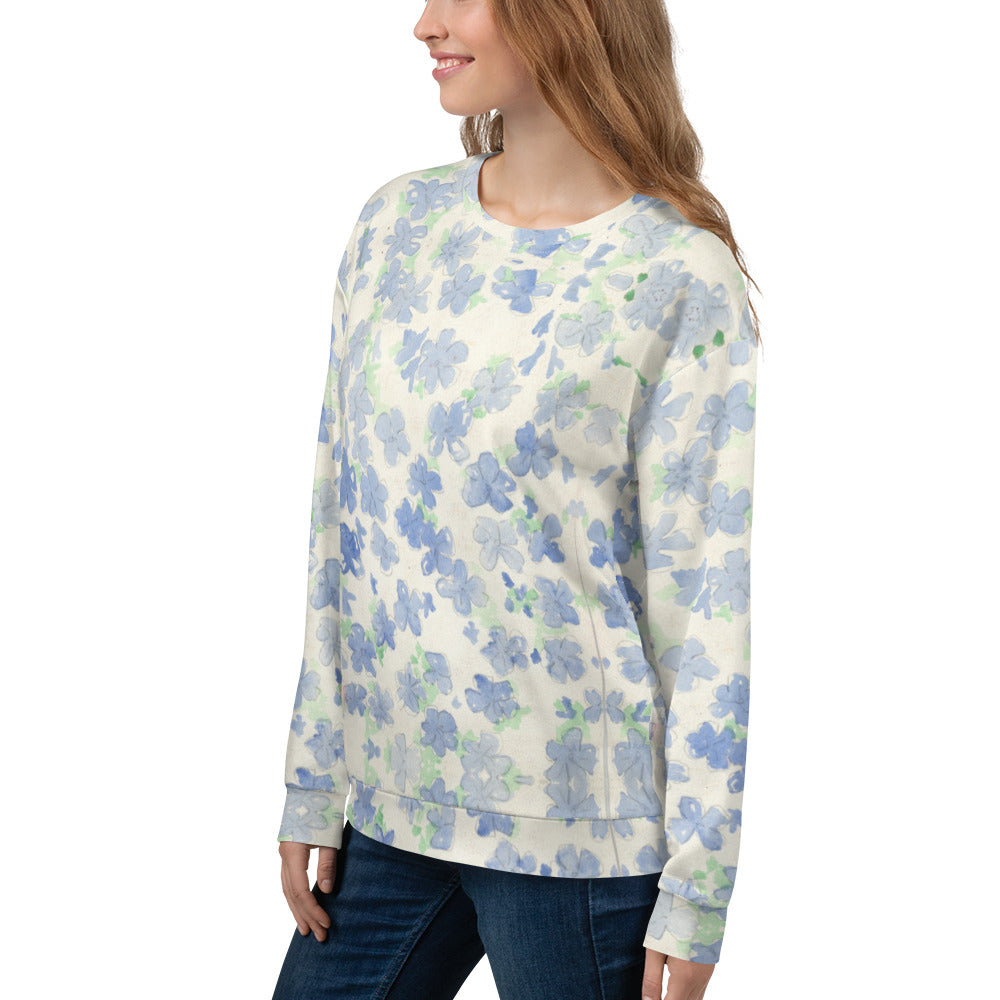 Recycled Unisex Sweatshirt - Blu&White Watercolor Floral - Women