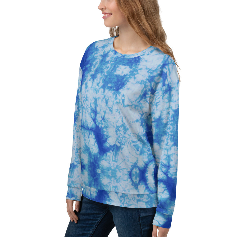 Recycled Unisex Sweatshirt - Blue Tie Dye - Women