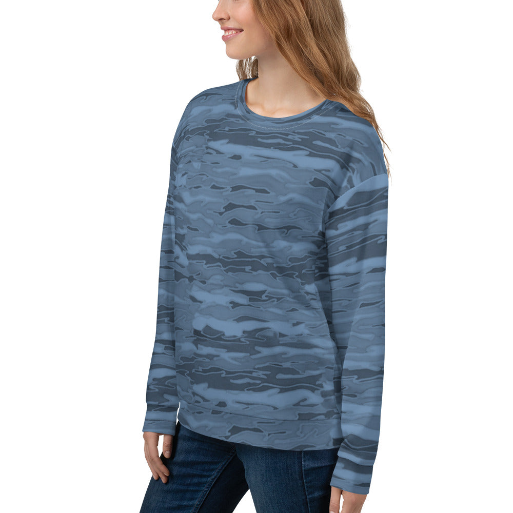 Recycled Unisex Sweatshirt - Steel Blue Camouflage Lava  - Women