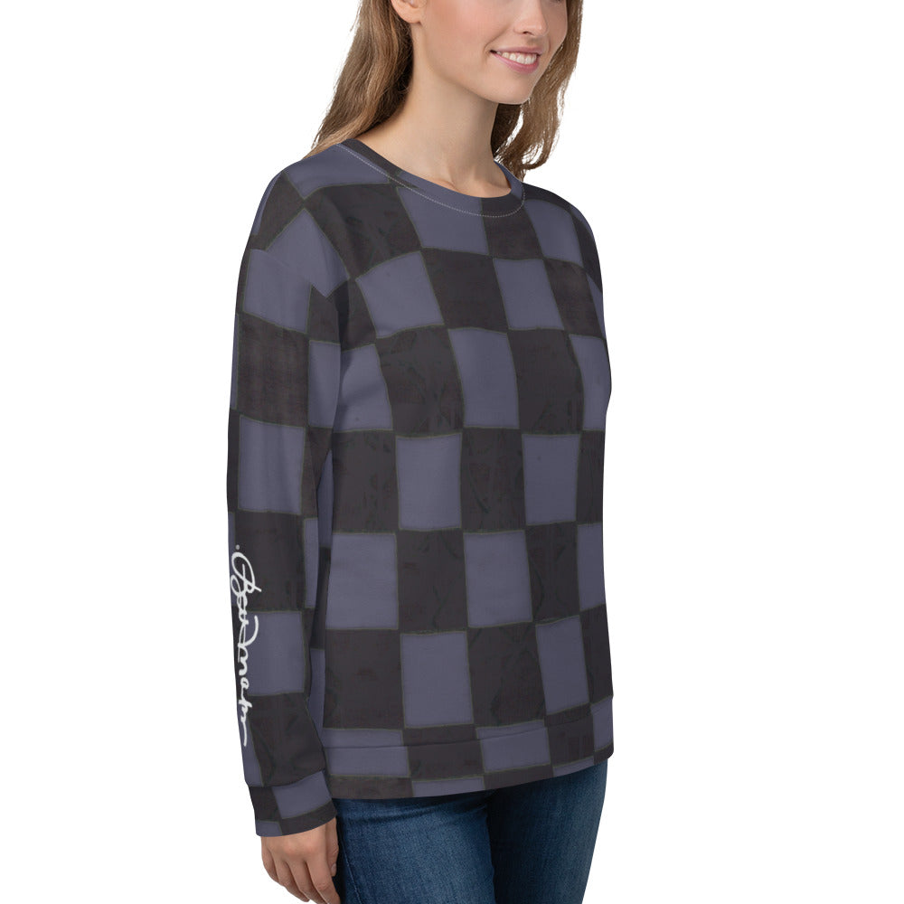 Recycled Unisex Sweatshirtt - Slate Blue Checkerboard - Women