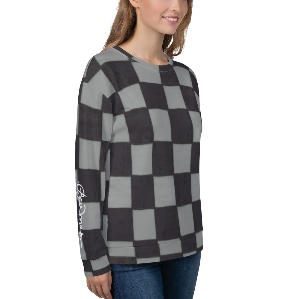 Recycled Unisex Sweatshirt - Grey Checkerboard - Women