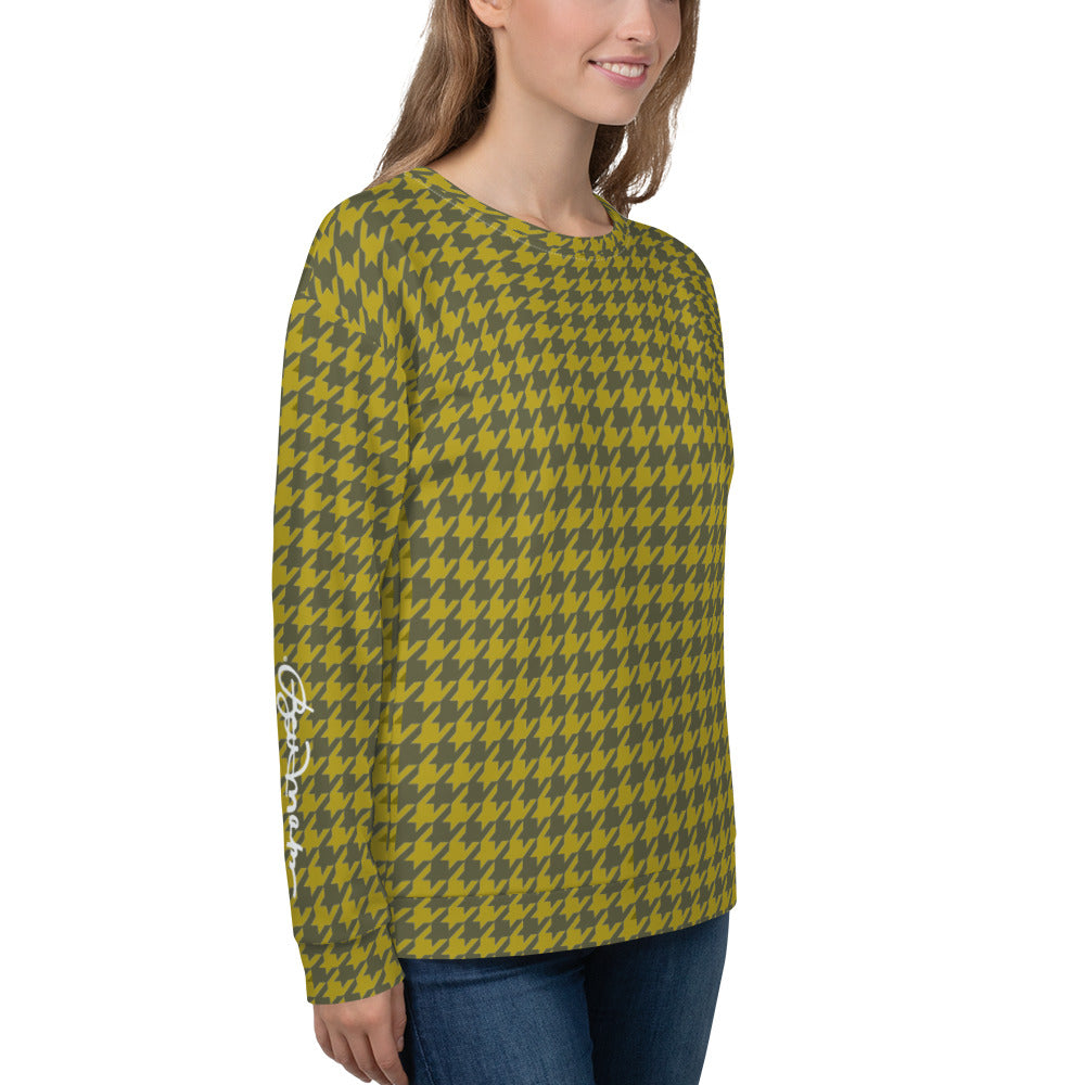 Recycled Unisex Sweatshirt - Olive Houndstooth - Women
