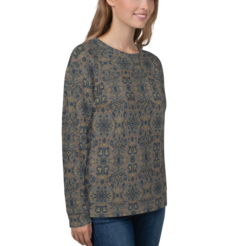 Recycled Unisex Sweatshirt - Not Quite Paisley On Light Brown - Women