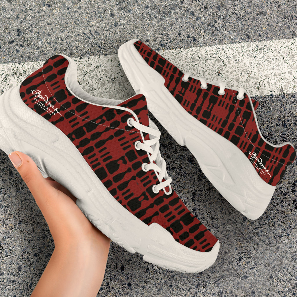 Black Red Tight Plaid Athletic Sneakers