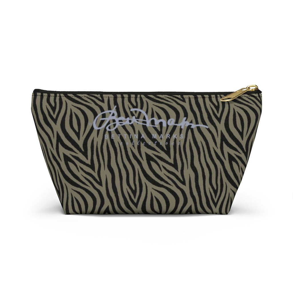 Khaki Zebra Accessory Pouch w T-bottom