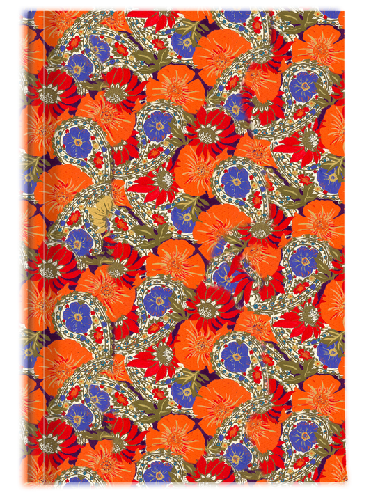 Orange Poppy and Bright Sea Blue Paisley & Floral Journal