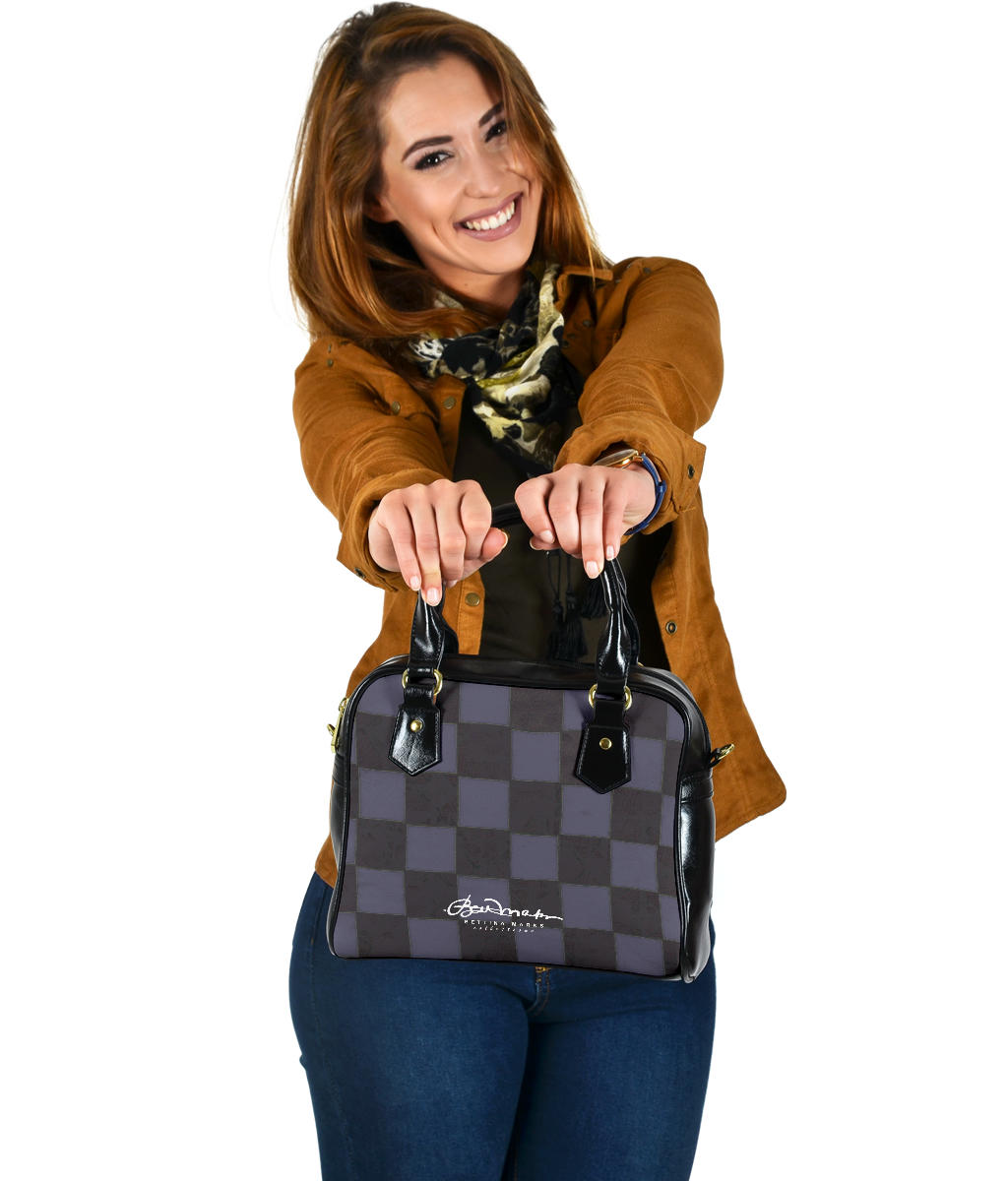 Slate Checkerboard Hand Bag w Shoulder Strap