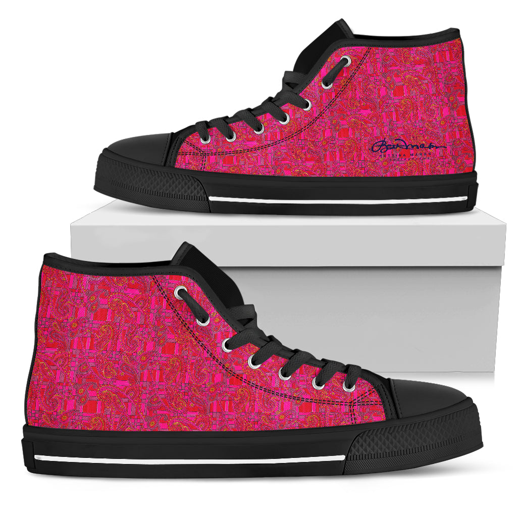 Bright Red Pink High Top Sneakers
