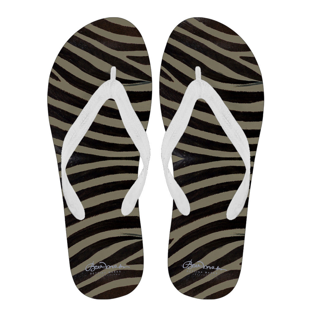 Khaki Zebra Flip Flops