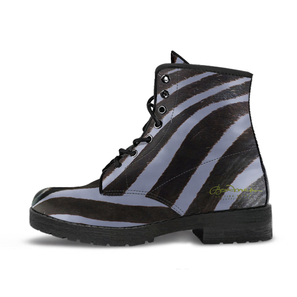 Grey Zebra Leather Boots (Vegan)