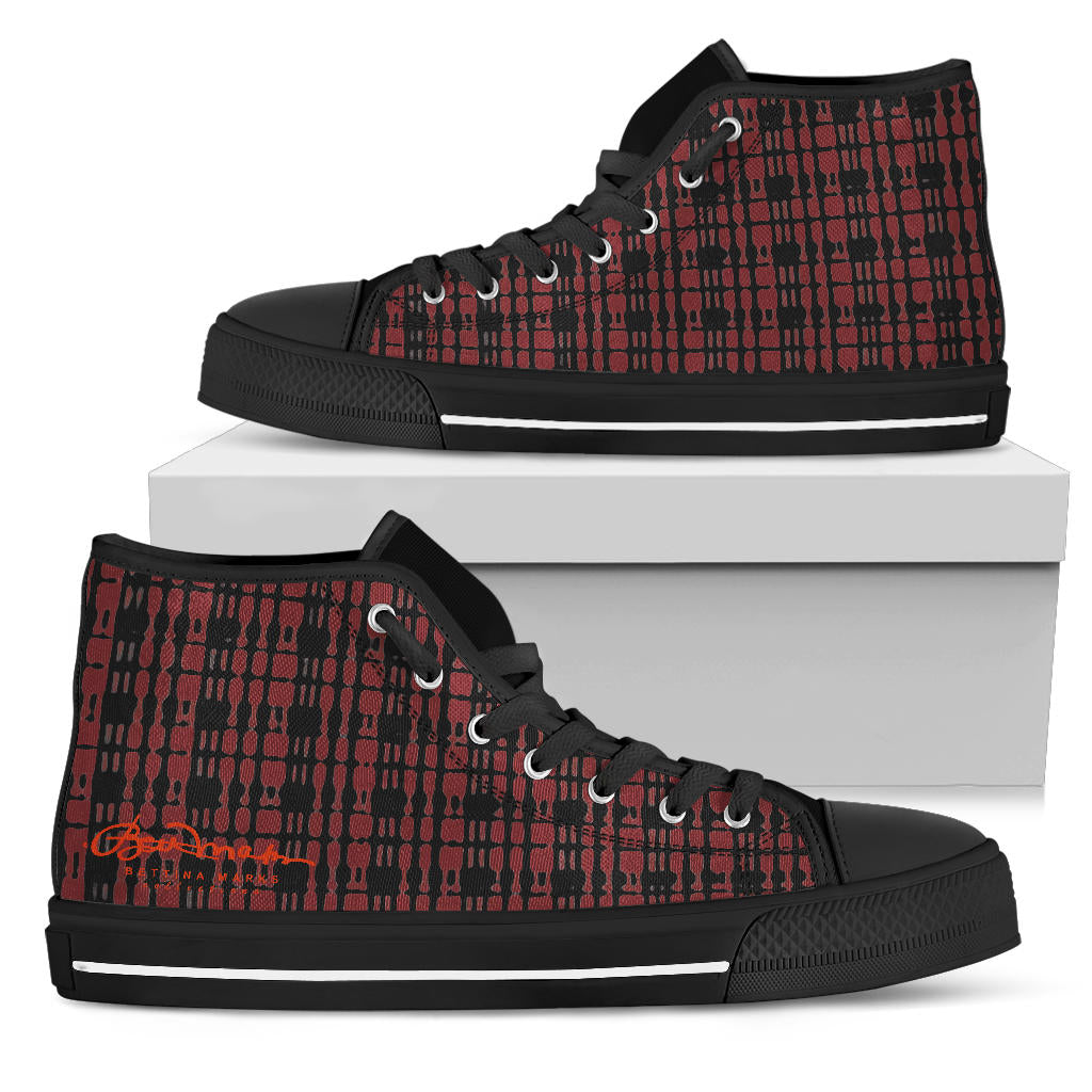 Black Red Tight Plaid High Top Sneakers