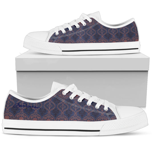 Sargasso Blue and Mellow Rose Damask Low Top Sneakers
