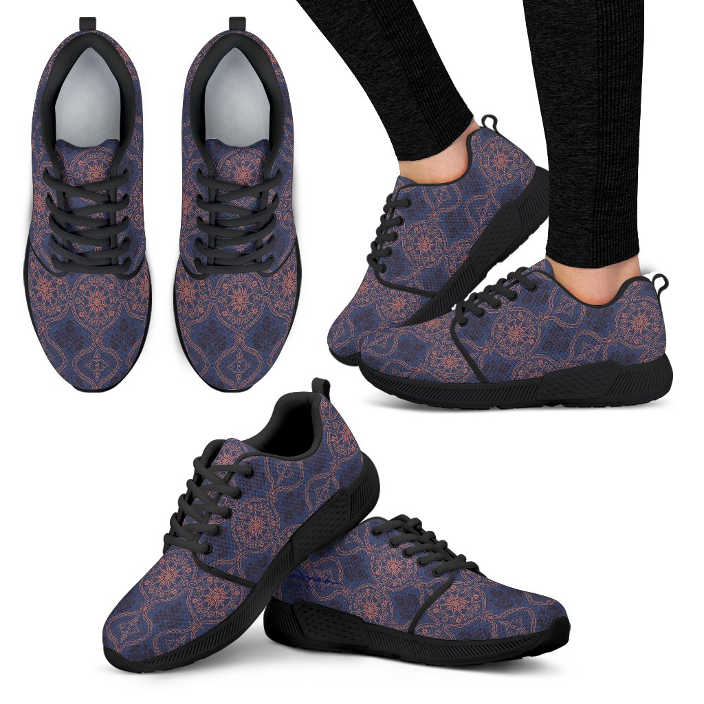 Sargasso Blue and Mellow Rose Damask Athletic Sneakers