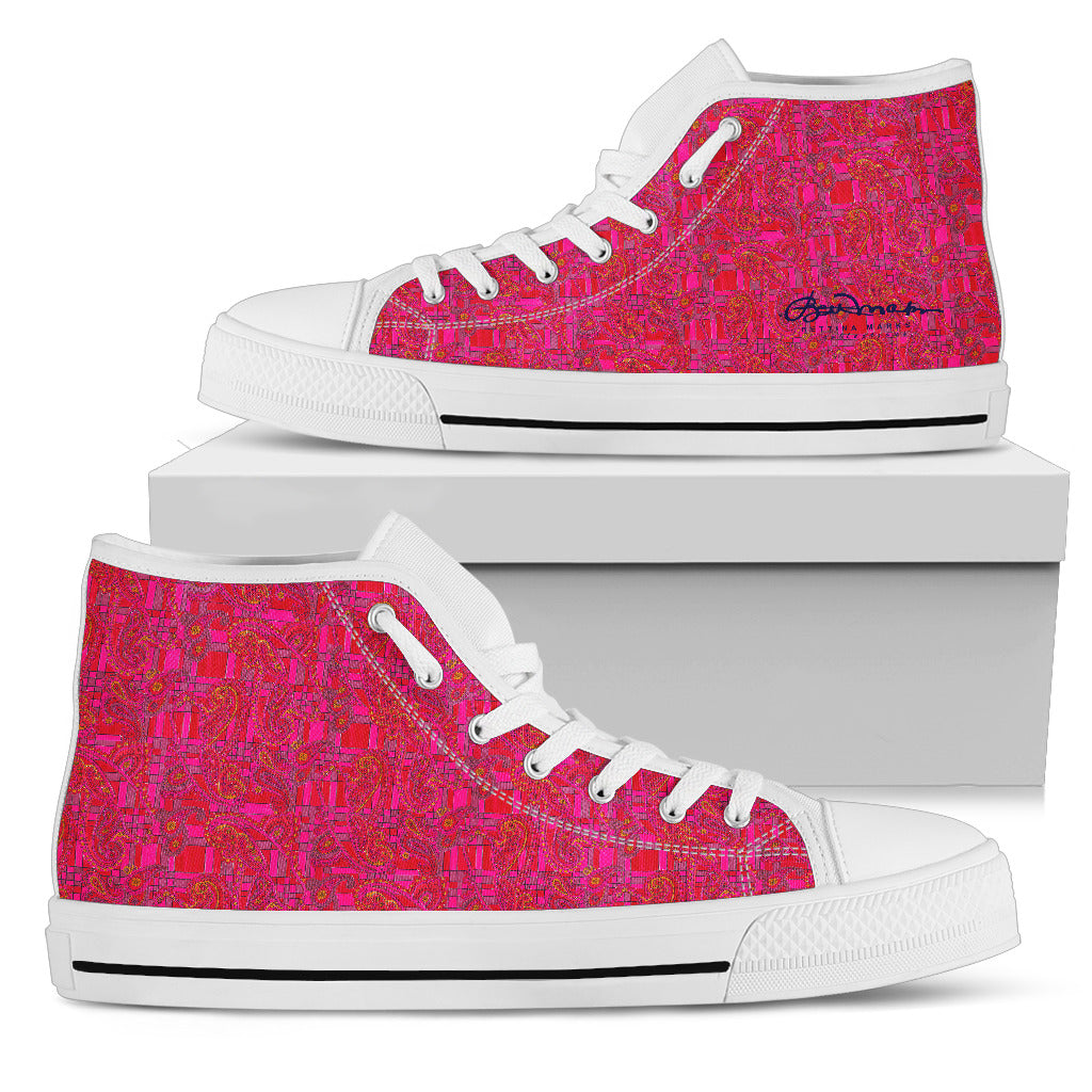 Bright Red Pink High Top Sneakers