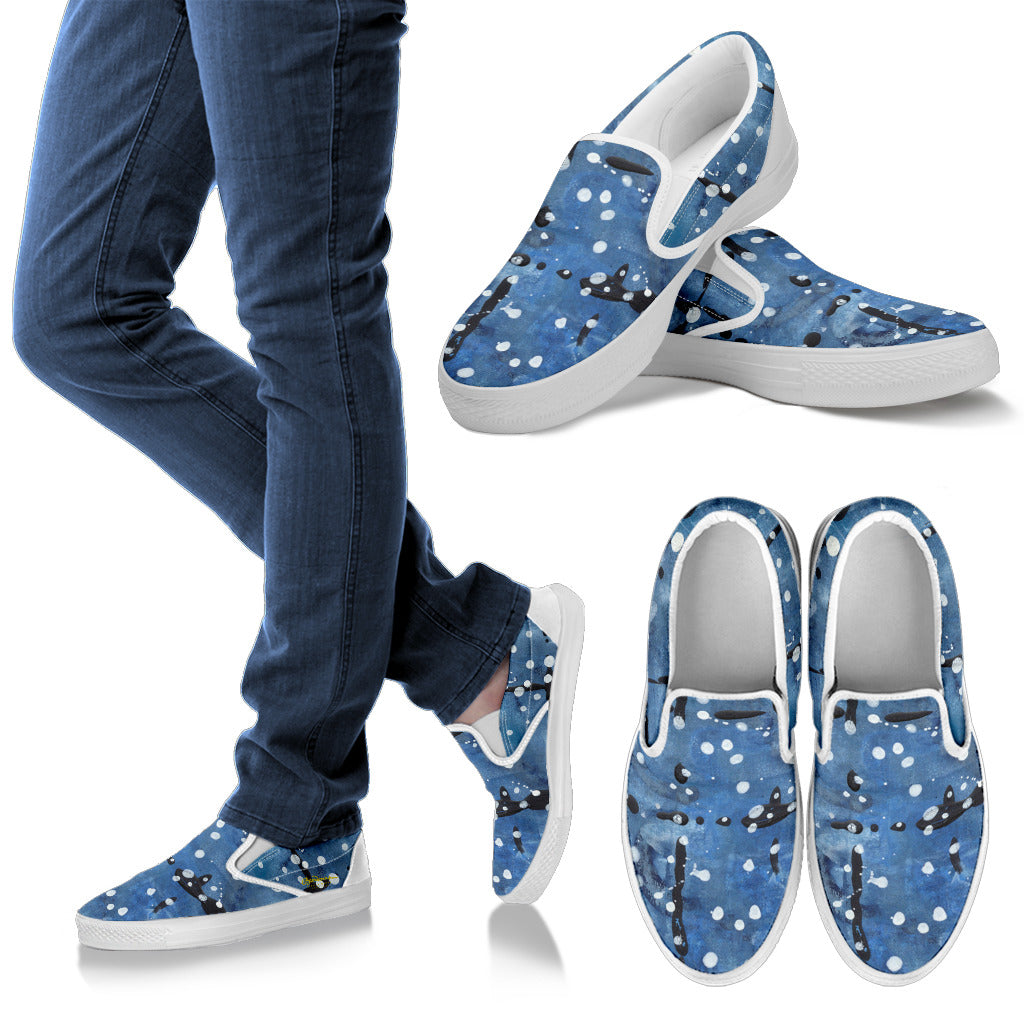 Blu&White Dotted Plaid Slip On Sneakers