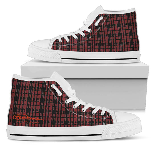 Black Red Tight Plaid High Top Sneakers