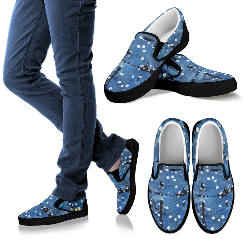 Blu&White Dotted Plaid Slip On Sneakers
