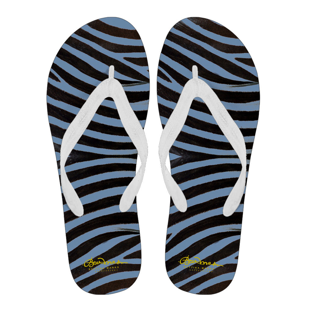 Blue Zebra Flip Flops