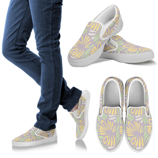 Faux Floral Plaid Slip On Sneakers