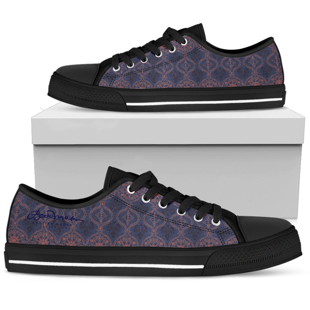 Sargasso Blue and Mellow Rose Damask Low Top Sneakers