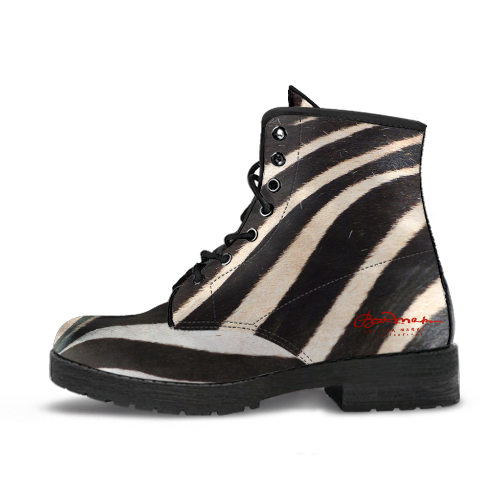 Zebra Leather Boots (Vegan)
