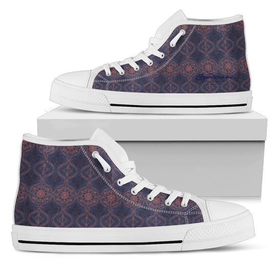 Sargasso Blue and Mellow Rose Damask High Top Sneakers