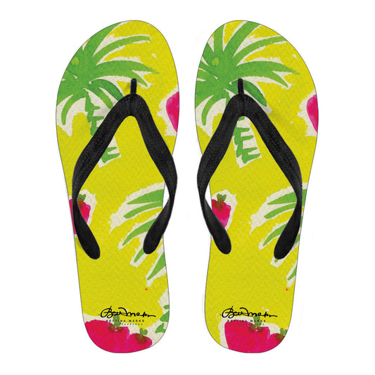 Strawberry Tropic Women's Black Flip Flops