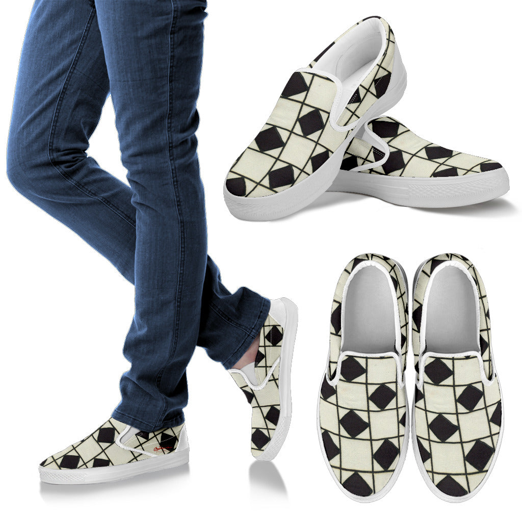 B&W Checkerboard Optical Slip On Sneakers