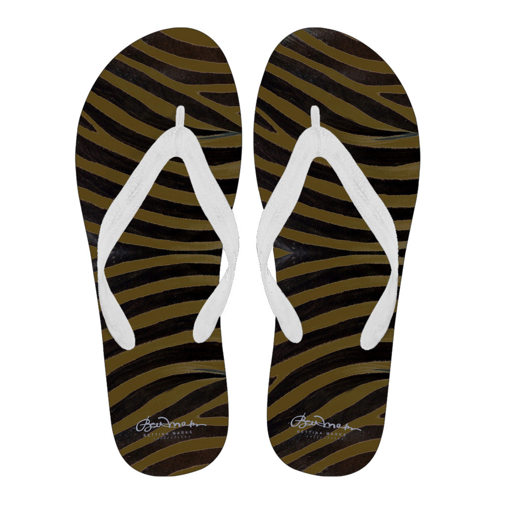 Olive Zebra Flip Flops