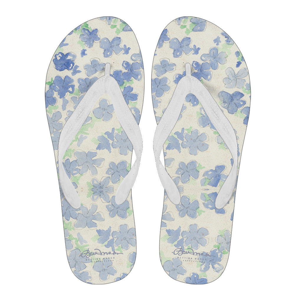 Blu&White Watercolor Floral Flip Flops