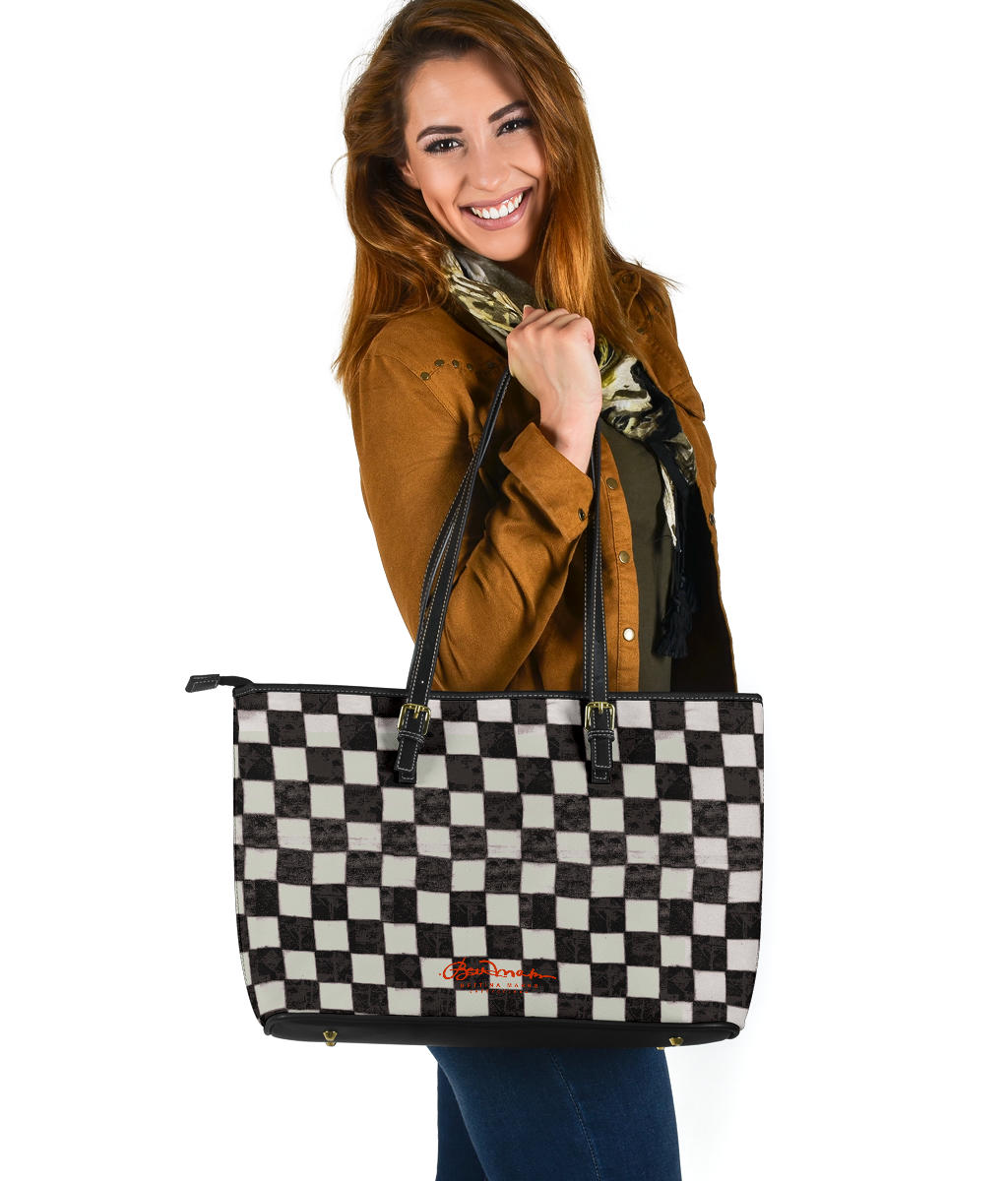 B&W Checkerboard Large Tote Bag