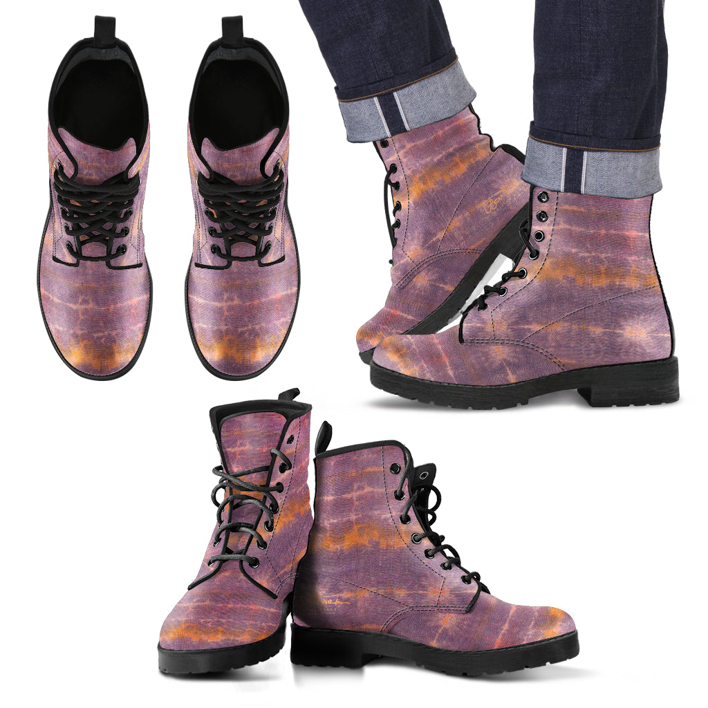 Purple Sunset Tie Dye Leather boots (Vegan)