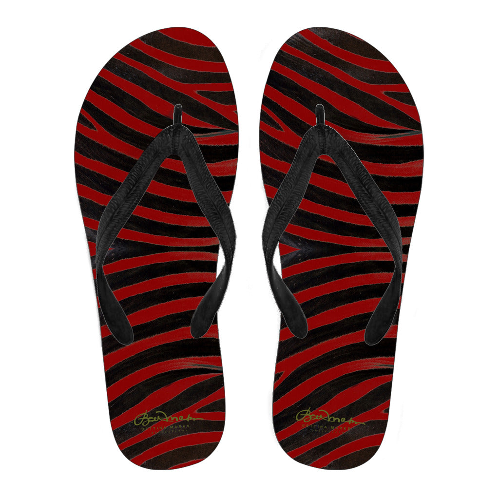 Red Zebra Flip Flops