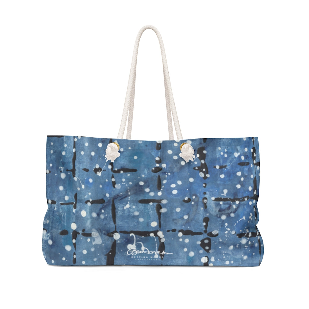 Blue&White Javaesque Plaidw White Dots Weekender Bag