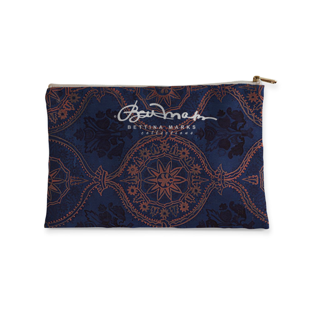 Sargasso Blue and Mellow Rose Morrocan Damask Accessory Pouch Flat