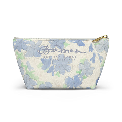 Blu&White Watercolor Floral Accessory Pouch w T-bottom