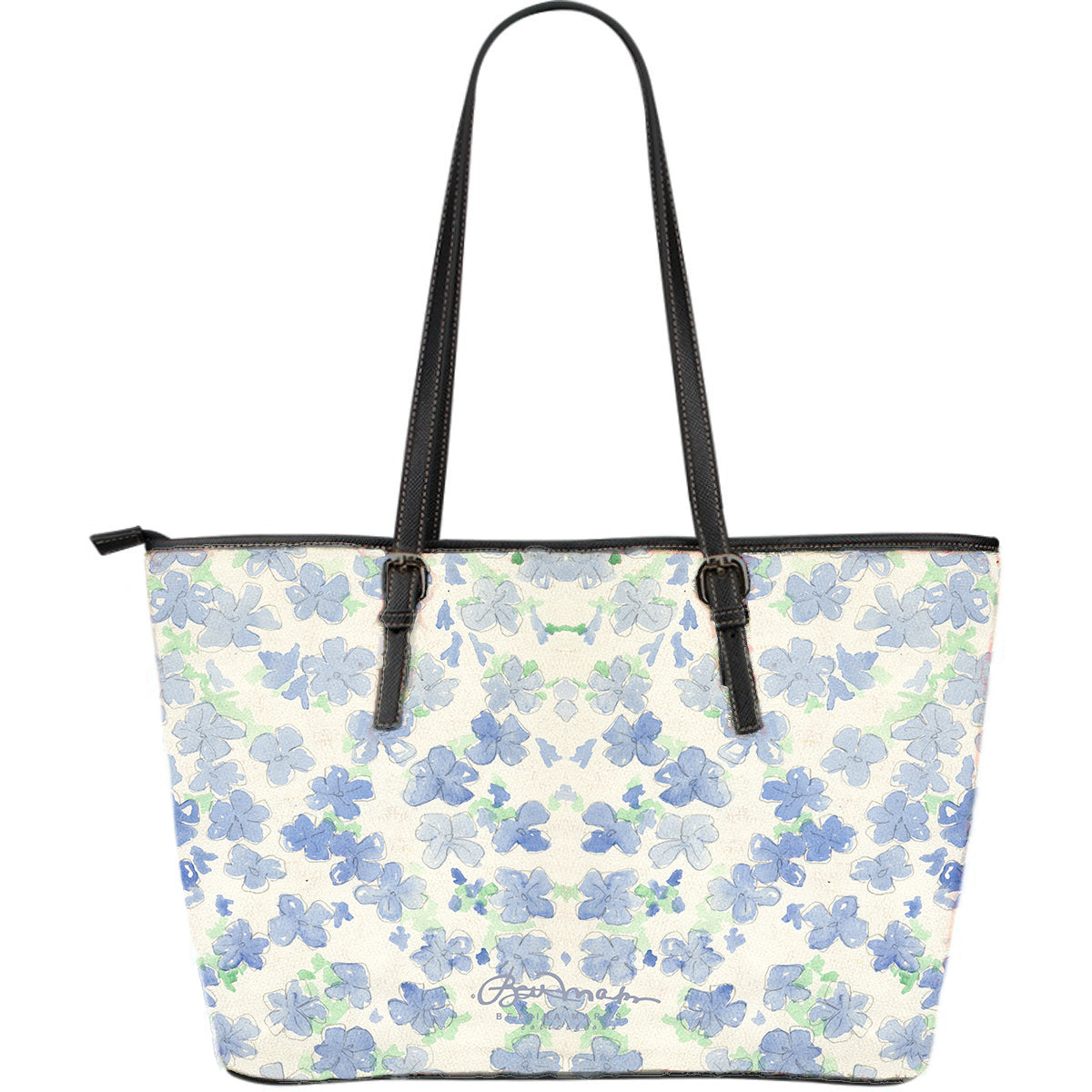 Blu&White Watercolor Floral Large Tote Bag